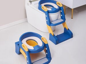 كرسي تعليم الحمّام للأطفال | مضاد للانزلاق وسهل التنظيف ،آمن مع مسند للذراعين ، للتدريب على المرحاض
